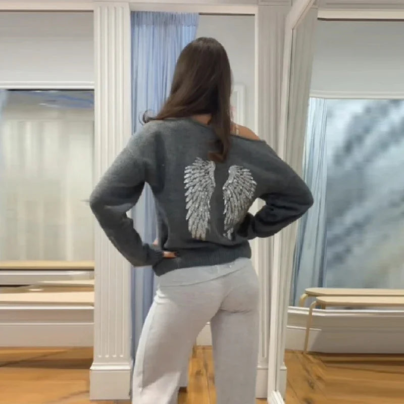 Felpe con cappuccio con ali d'angelo con paillettes Pullover a maniche lunghe allentati da donna Top pantaloni da yoga dimagranti Set 2025 New Casual Lady Set da due pezzi
