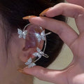 Orecchini a Clip a farfalla con foglia di metallo placcato argento per orecchini da donna senza Piercing gioielli di moda con polsino dell'orecchio in zircone scintillante