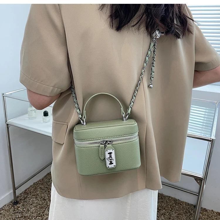 Borse Quadrate da Donna Estate 2026, Borse a Tracolla con Catene alla Moda, Borsa a Spalla in PU Texturizzato, Elegante Mini Borsa Chic per Cellulare