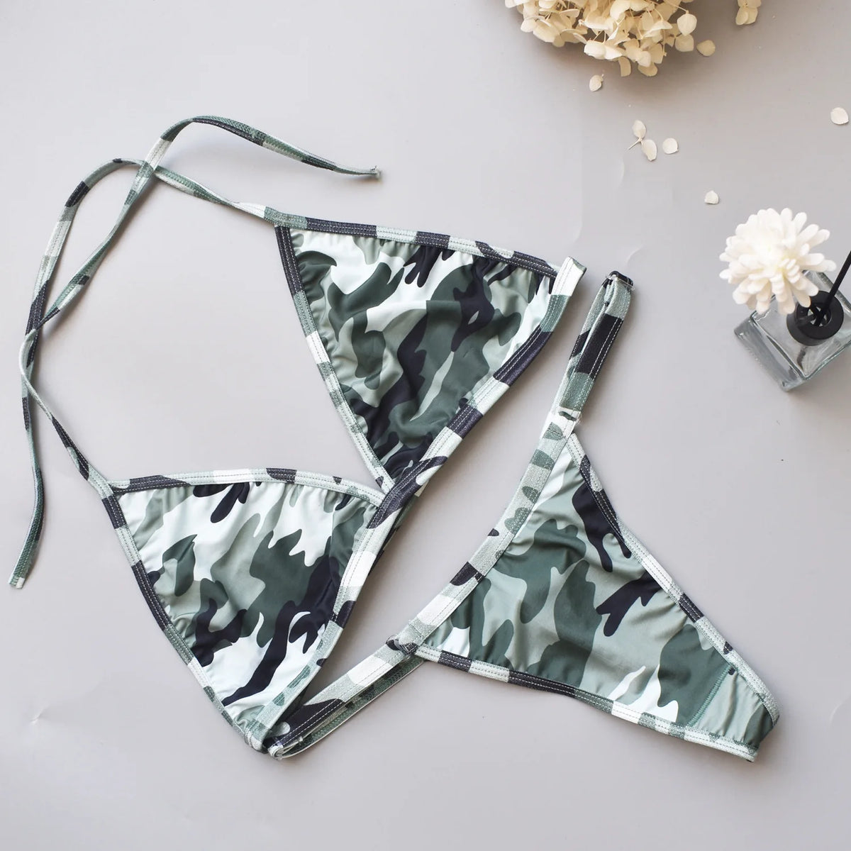 Women's Sexy Bikini Set Three-point Camouflage Quick Drying Hanging Neck Swimsuit Underwear Girl Summer Seaside Elastic Lingerie