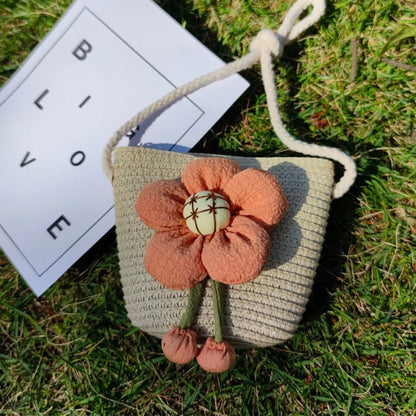 Borsa a tracolla per bambina estiva fatta a mano borsa a tracolla per bambini in paglia di fiori borsa a tracolla per bambini chiavi per bambini portamonete Mini borsa da principessa carina