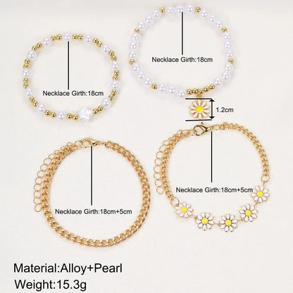 Set da 5 pezzi di nuovi set di orologi da polso fatti a mano con pentagramma creativo e margherita per ragazze