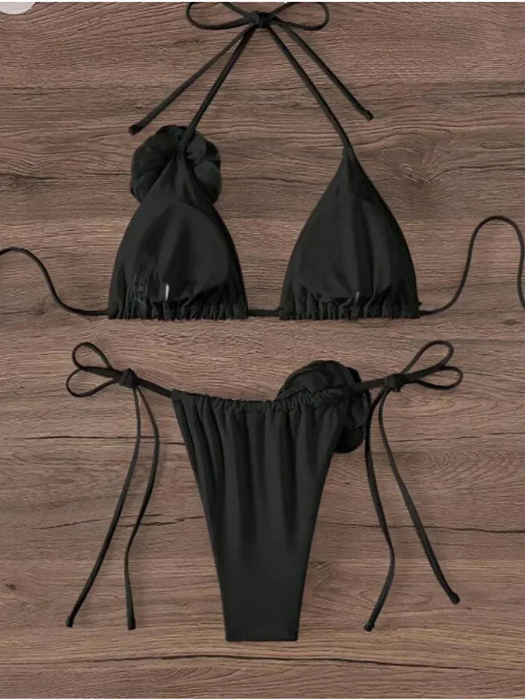S - XL Sexy 3D Blumen Neckholder Träger Bikini Damen Bademode Weiblicher Badeanzug Zweiteiliges Bikini-Set Badeanzug