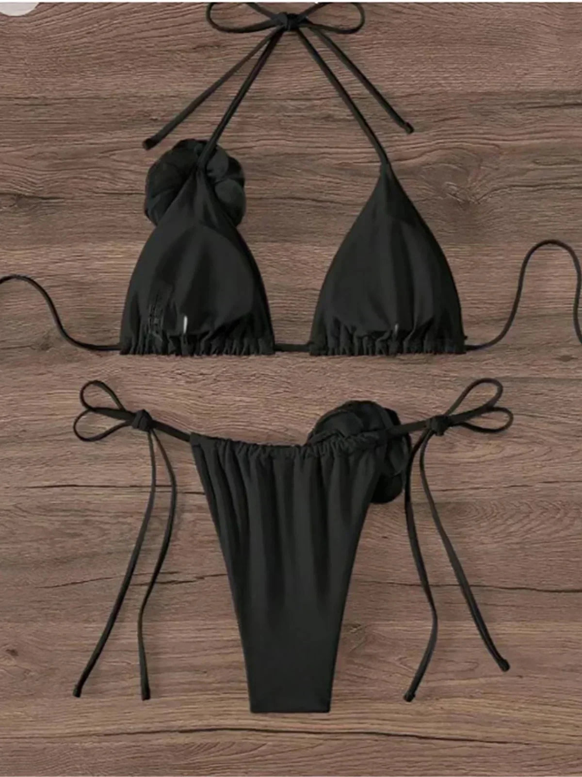 S - XL Sexy 3D Blumen Neckholder Träger Bikini Damen Bademode Weiblicher Badeanzug Zweiteiliges Bikini-Set Badeanzug