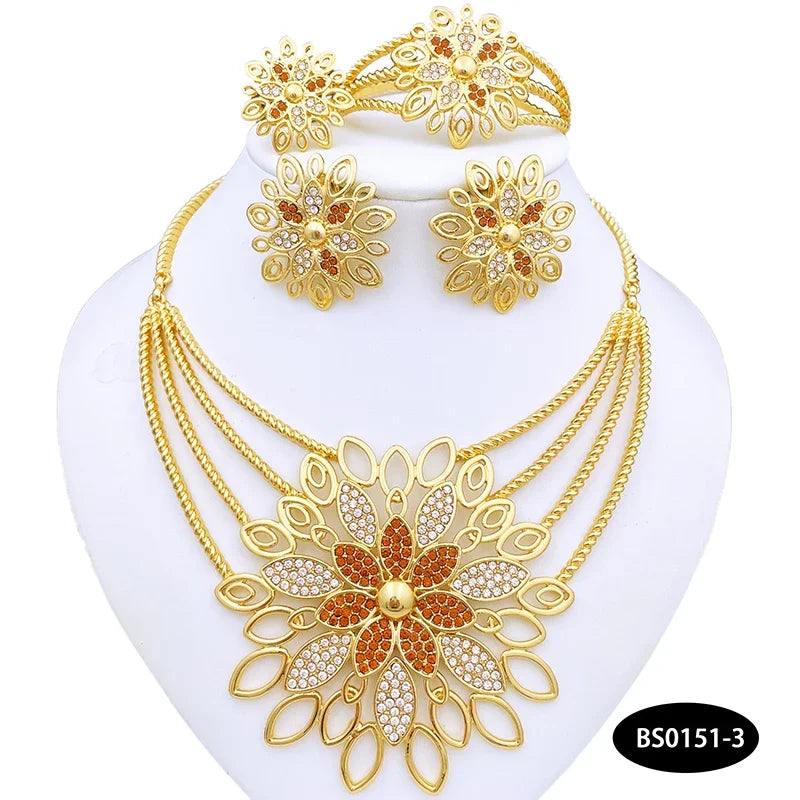 Luxury Big Jewelry Set Fashion Statement Wedding Jewelry Large Pendant Necklace Earring Set For Women Summer Beach Party Gift