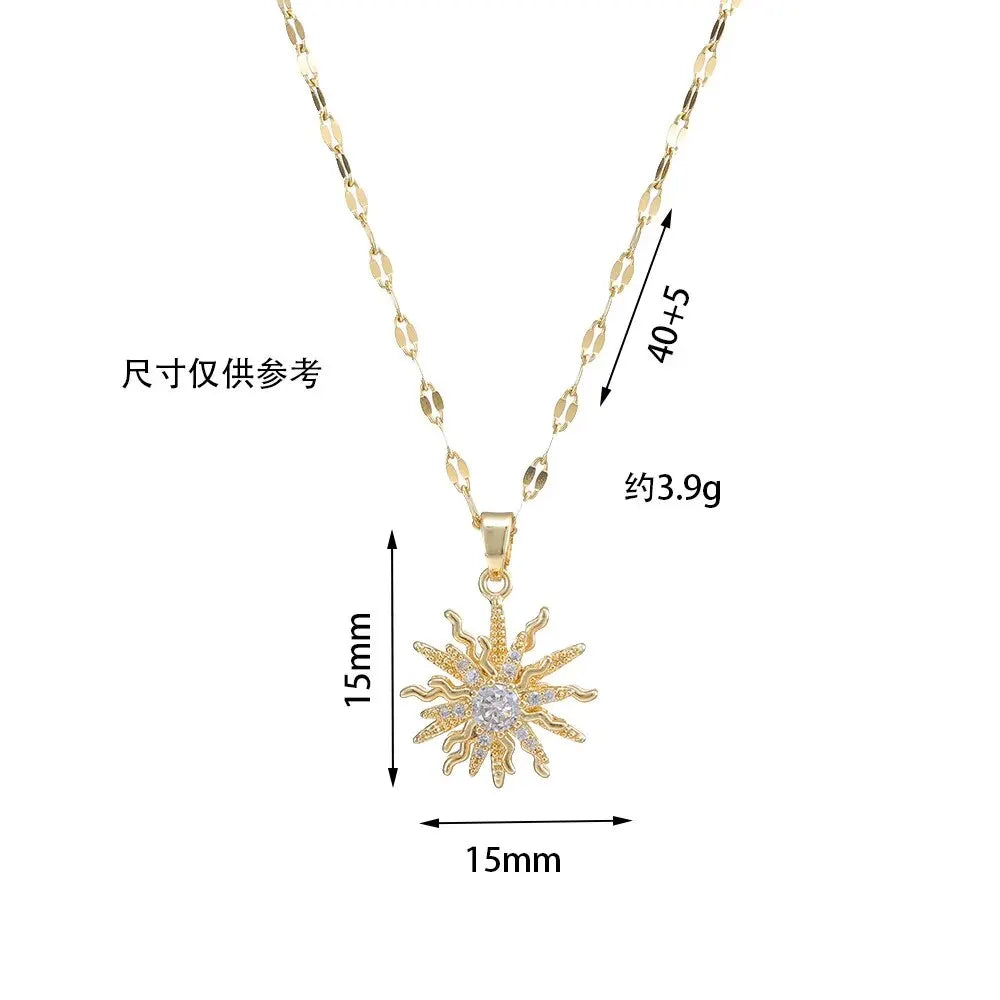 Collana con ciondolo fiore zircone rotante di lusso leggero per le donne Collane a catena ad alto senso di qualità color oro Regali di gioielli per feste