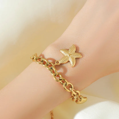 EILIECK Bracciale con ciondolo stella marina luna stella color oro in acciaio inossidabile 316L per le donne Nuovo regalo di gioielli con catena da polso alla moda