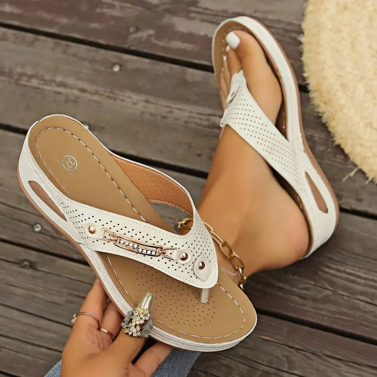 Sandales Orthopédiques d'Été pour Femmes, Nouvelles Tongs Orthopédiques avec Support de Voûte Plantaire, Claquettes à Semelle Épaisse Antidérapante pour Usage Quotidien et Plage