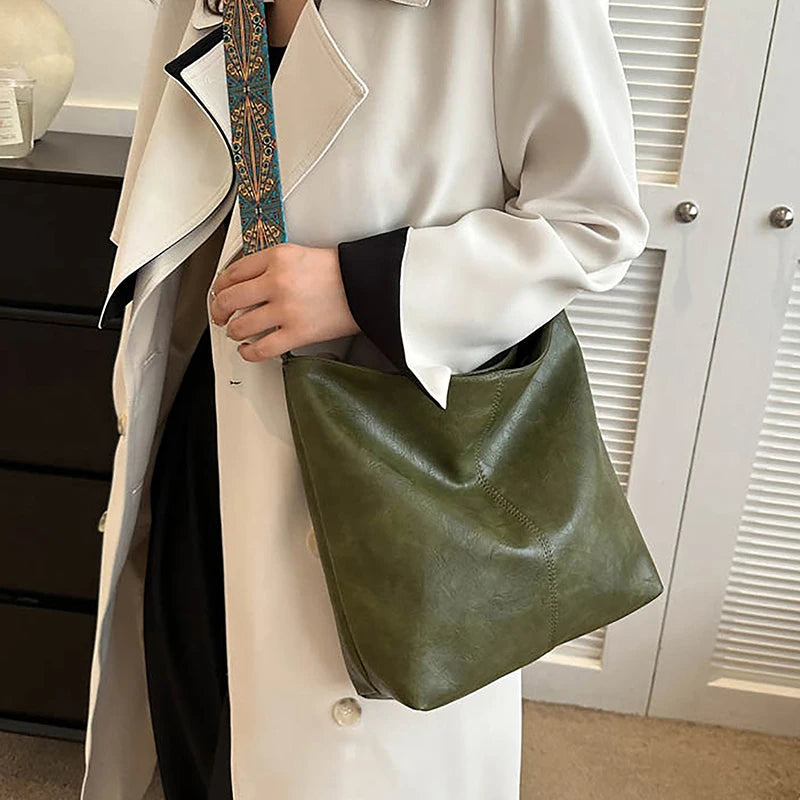 Borsa a tracolla larga con tracolla geometrica Borse a tracolla di grande capacità per donna, borsa da donna retrò in pelle PU per lo shopping e i viaggi