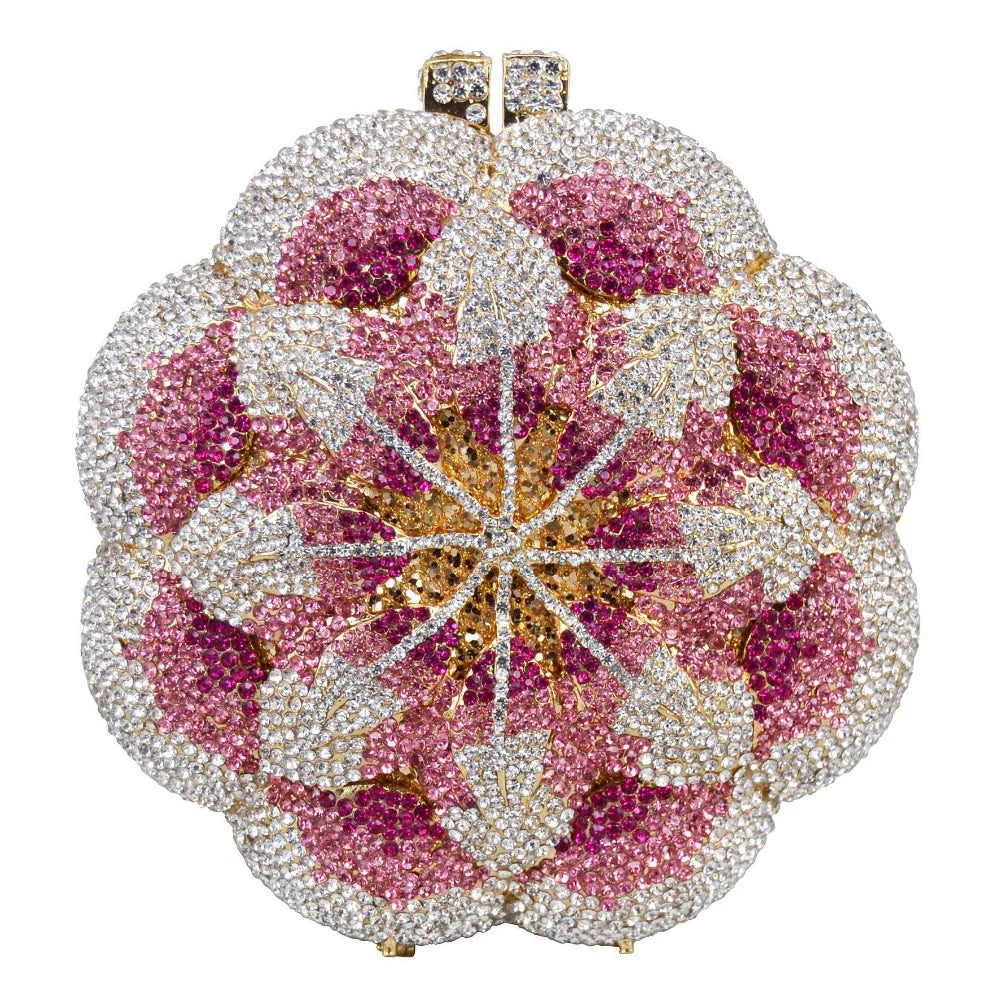 Pochette da sera con strass rosa/verde con fiore rosa Borse da sera da donna in cristallo giallo floreale Pochette da sposa per festa di nozze