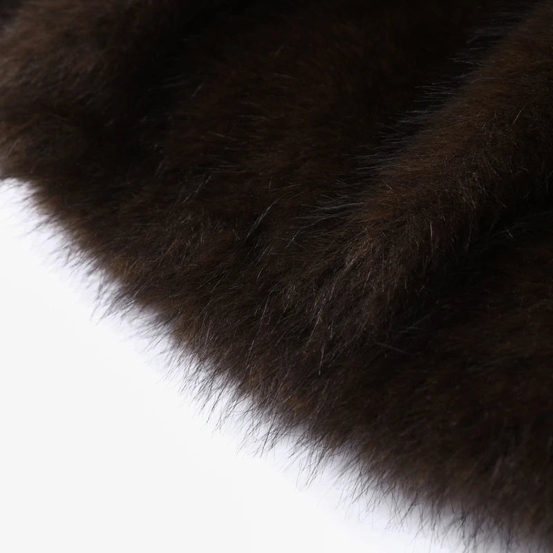 Cappotto da donna in pelliccia sintetica marrone con cappuccio Giacca da tasca a maniche lunghe di lusso oversize Lady 2025 Autunno Inverno Chic Street Capispalla