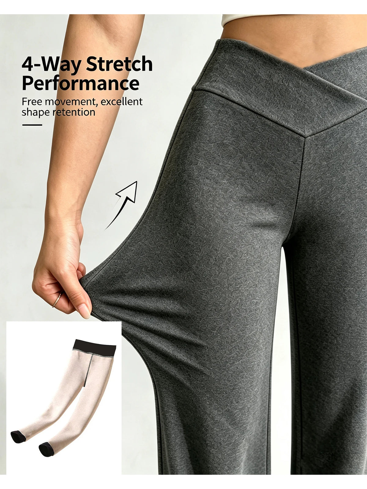 Pantaloni da donna invernali in tessuto DeRong, leggermente svasati, con vita aderente, effetto push-up sui glutei, caldi e termoisolanti