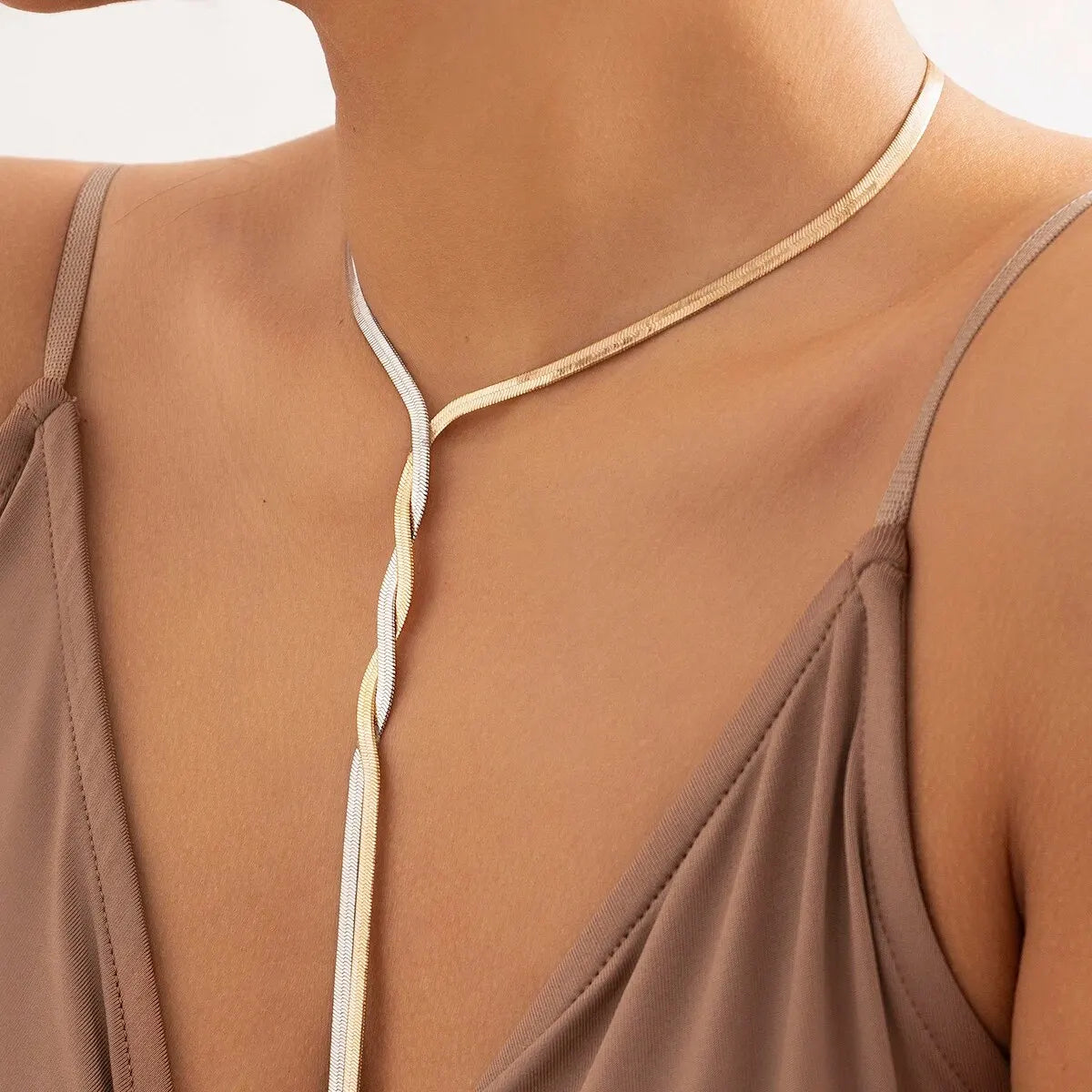Sexy Goth regolabile piatto serpente collana a catena lunga per le donne Vintage Weave Twisted Link Choker petto gioielli collo estetico nuovo