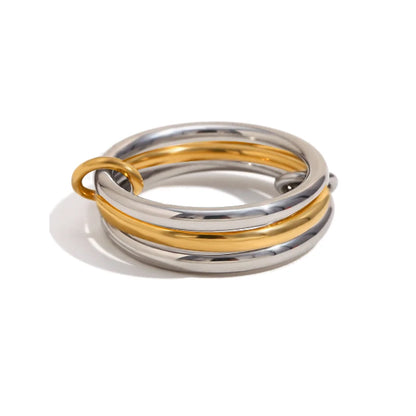 Un anello di gioielli in rame a quattro anelli bicolore di nicchia, ipoallergenico, stile Ins, artefatto impilabile, adatto per gioielli di giovani donne