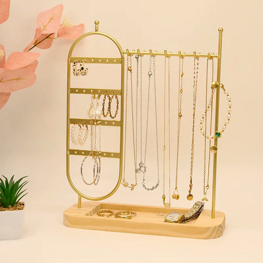 1 portagioie da tavolo con base in legno massello adatto per organizzare e conservare orologi, orecchini, bracciali, collane, ecc.