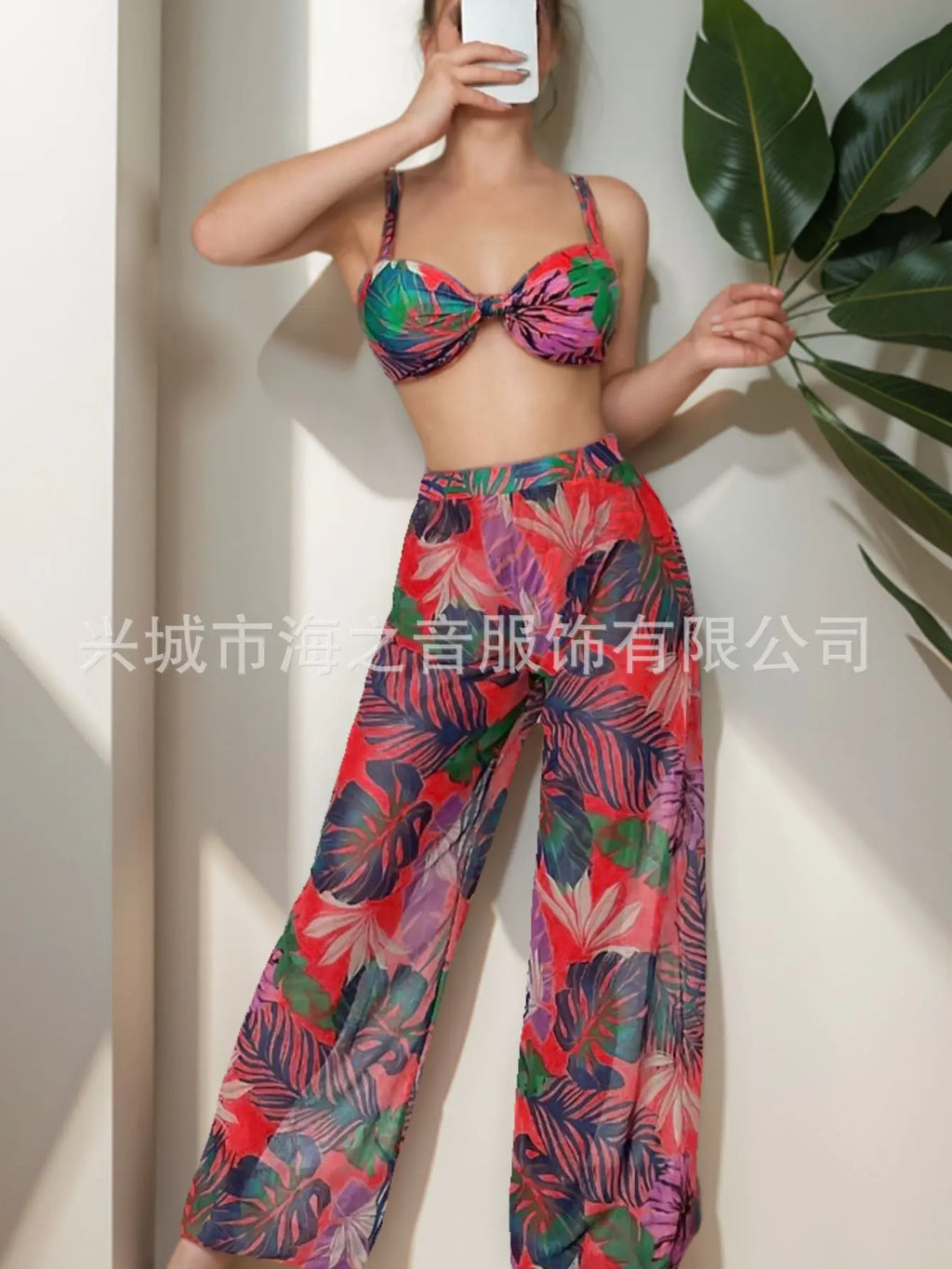 Nuovo costume da bagno bikini sexy pantaloni a rete costume da bagno da donna diviso in tre pezzi