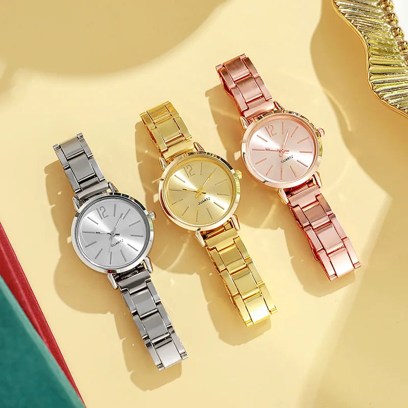 Set da 2 pezzi orologio da donna di lusso quadrante semplice cinturino cavo moda braccialetto in oro orologio da polso al quarzo orologi da donna per studenti Reloj Mujer