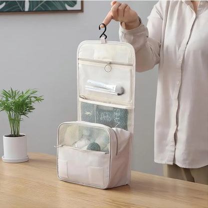 Borsa da Toilette Portatile con Gancio, Multifunzionale, Impermeabile, Resistente all'Usura, Multi-Strato, Grande Capacità, per Trucchi