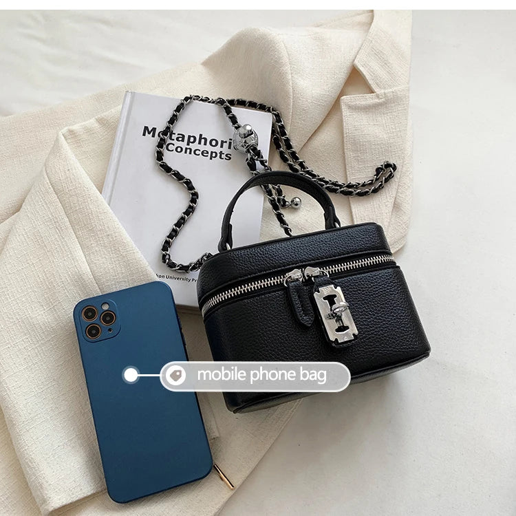 Borse Quadrate da Donna Estate 2026, Borse a Tracolla con Catene alla Moda, Borsa a Spalla in PU Texturizzato, Elegante Mini Borsa Chic per Cellulare