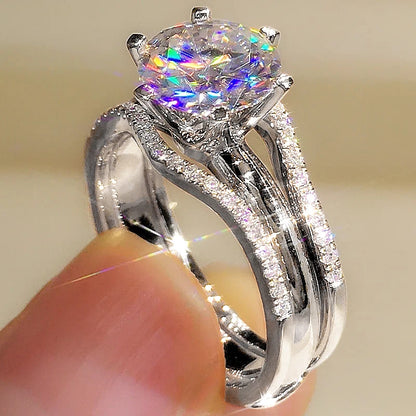 Huitan Anelli unici color oro rosa per le donne Classici 6 artigli progettati Anelli con zirconi cubici Fasce di fidanzamento per matrimoni Gioielli caldi