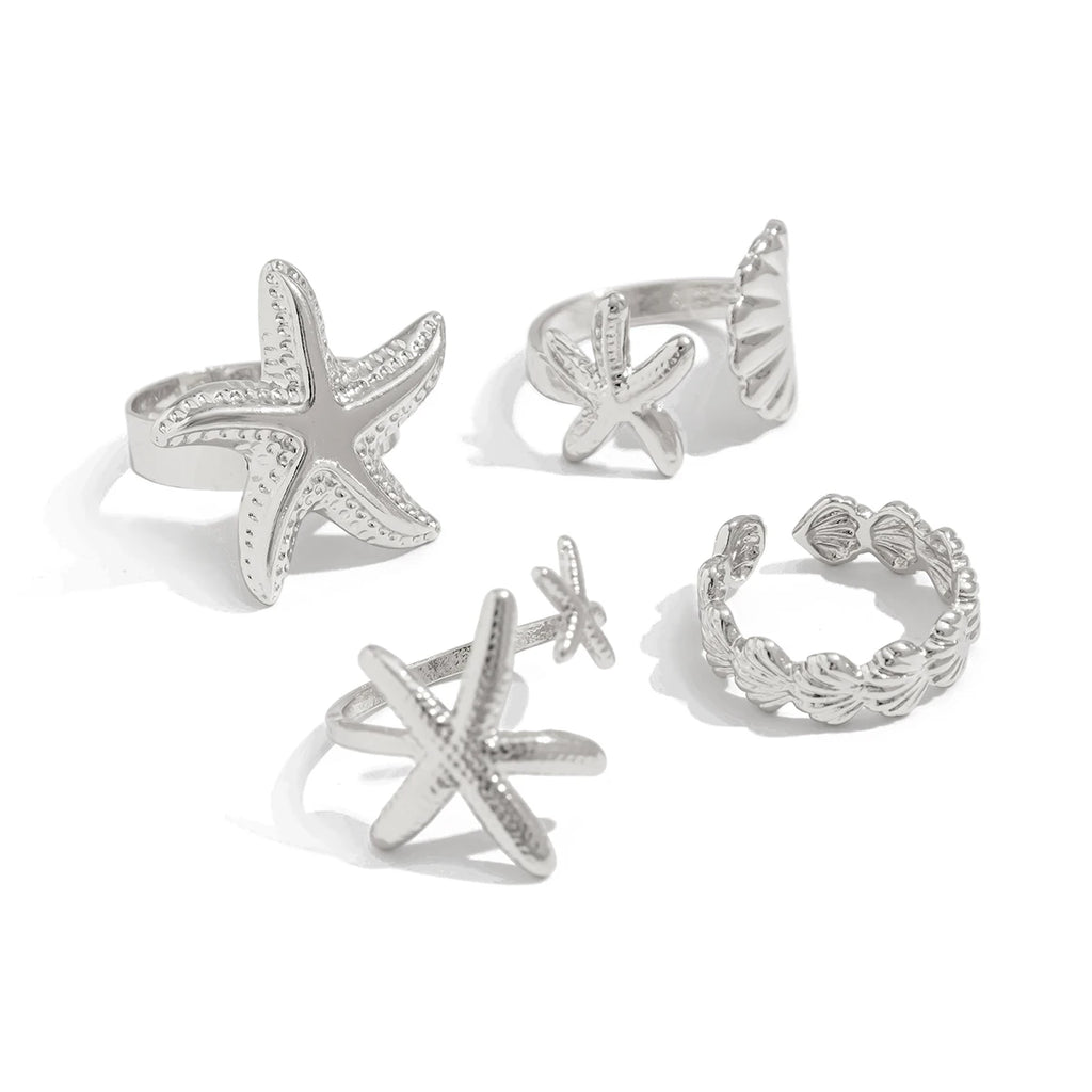 SHIXIN 4 pz/set Starfish capesante anelli aperti regolabili per le donne anello geometrico alla moda Color oro accessorio per gioielli da spiaggia estiva