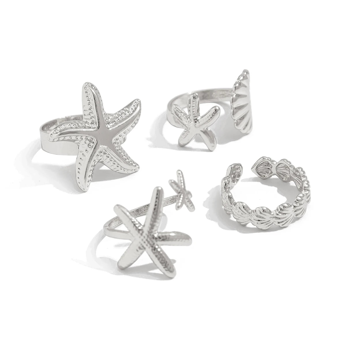 SHIXIN 4 pz/set Starfish capesante anelli aperti regolabili per le donne anello geometrico alla moda Color oro accessorio per gioielli da spiaggia estiva