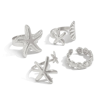 SHIXIN 4 pz/set Starfish capesante anelli aperti regolabili per le donne anello geometrico alla moda Color oro accessorio per gioielli da spiaggia estiva