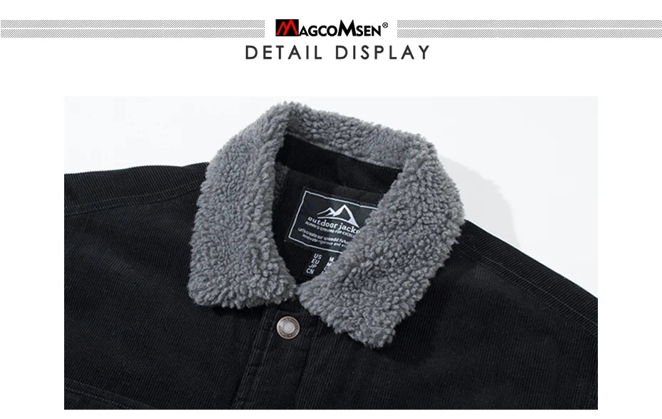 MAGCOMSEN Giacche di velluto a coste da uomo Giacca a vento in pile Sherpa vintage Cappotti invernali spessi e caldi Giacca di jeans casual multitasche