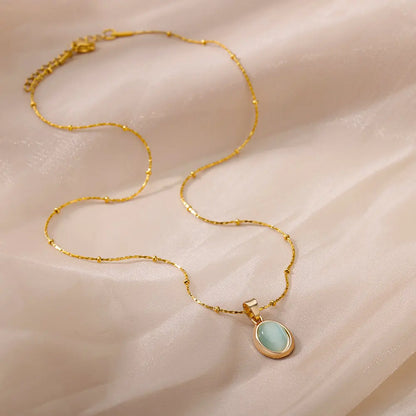 Collana ovale in pietra opale di moda per donna Collana con ciondolo in pietra ovale color oro in acciaio inossidabile Regalo di gioielli estetici per matrimonio
