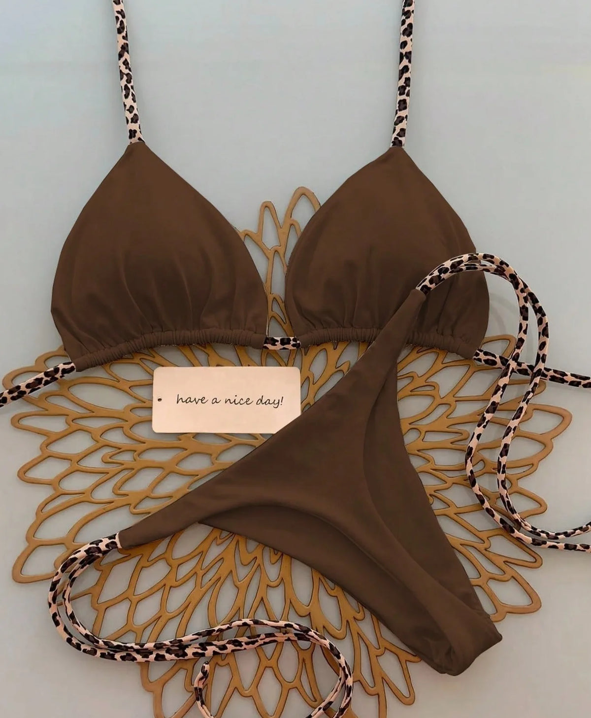 Sexy Bikini Women's Swimsuit Strap Halter Neck Triangle Cup Beachwear Pure Color Cheeky Two Piece Swimsuits Bathing Swimwear