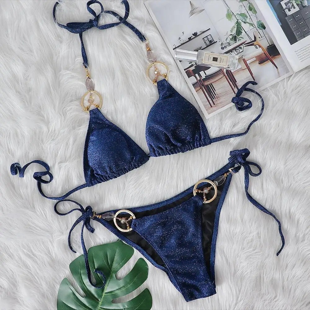 nuovo costume da bagno in due pezzi con strass 2026 cristallo di lusso perizoma Sexy perizoma Bikini Set costumi da bagno da donna costume da bagno Sexy da spiaggia
