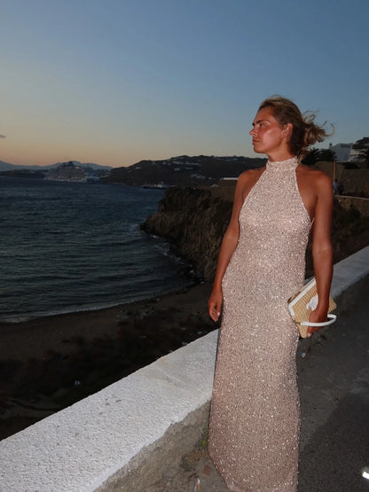 Abito lungo senza maniche senza schienale chic da donna Elegante coltivare la stessa veste 2026 Abiti con lacci temperamento stile sexy