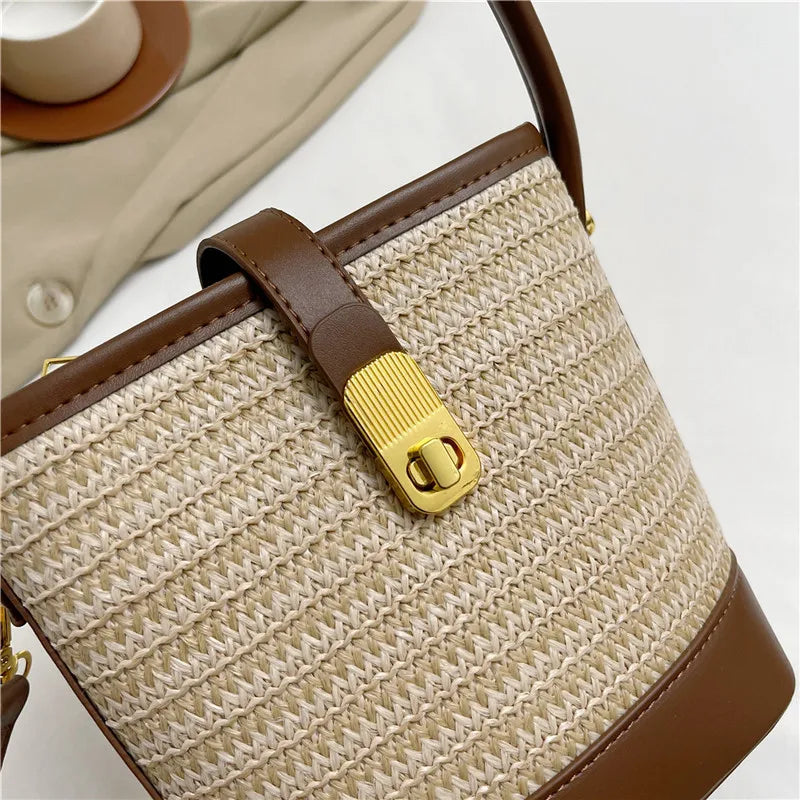 Tendenze moda donna borsa a secchiello di paglia donna estate borse a tracolla tessute a mano borsa per la spesa da donna nuove borse da spiaggia borse