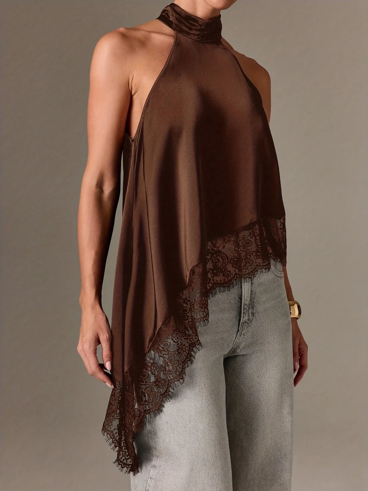 Top Asimmetrico da Donna con Collo Alto e Schiena Scoperta, Moda Autunnale