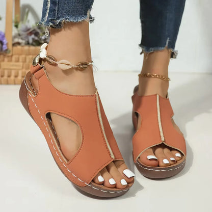 Damen Keilsandalen Plateauschuhe aus Kunstleder Peep Toe Sommer Casual Strandsandalen mit Klettverschluss Bequeme Wanderschuhe Mode Damen Sommer Elegant
