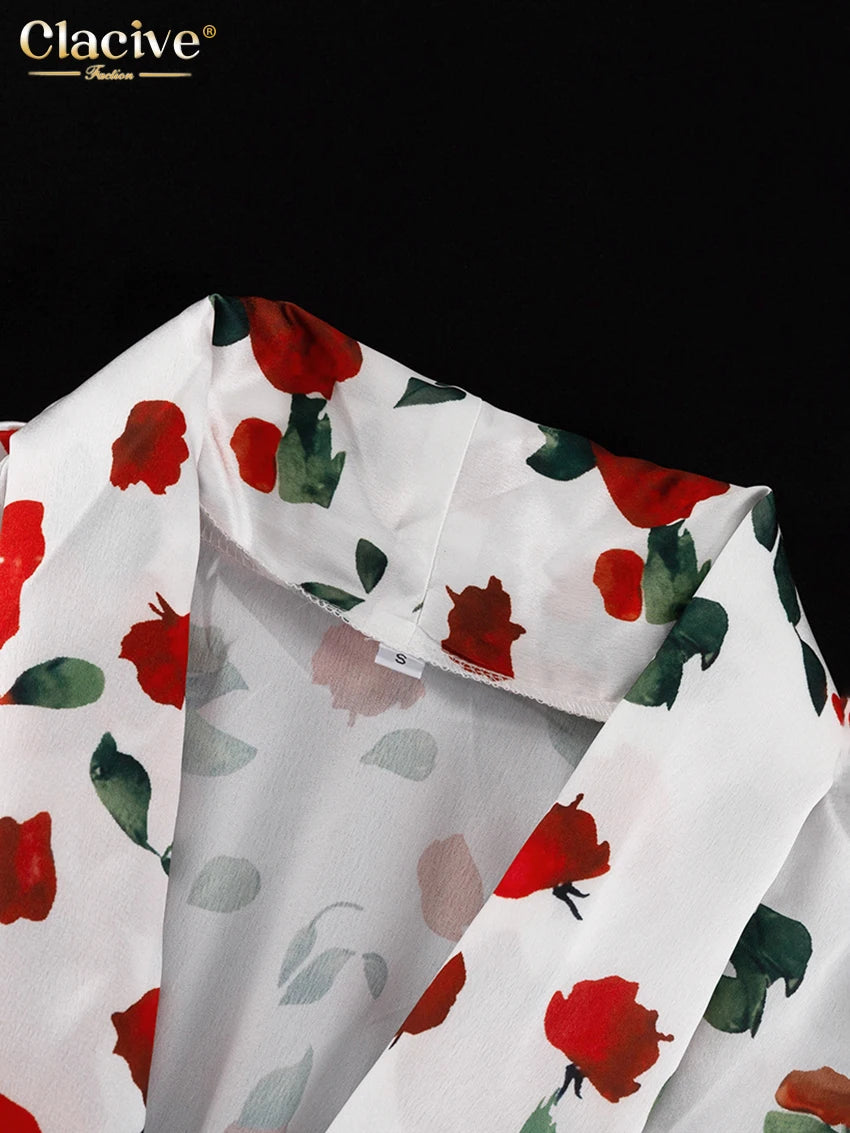 Clacive Fashion Abiti da donna con stampa allentata 2025 Mini abito sexy a maniche lunghe con cappuccio Elegante abito classico con lacci Abbigliamento femminile