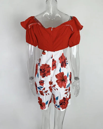 Summer Fashion Flower Print Slim Short tute donna Sexy una spalla scava fuori Bodycon tuta temperamento Lady Streetwear