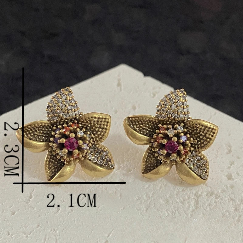 Fashion Jewelry Vintage Temperament High Quality Glass Flower Earrings For Women Female Party Wedding Gift Hot Sale