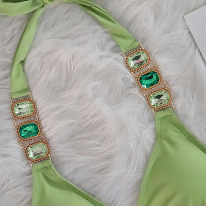 2025 Costume da bagno da donna in 2 pezzi con stringhe di strass e bikini sexy da spiaggia