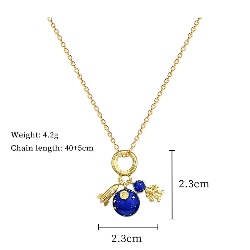 Collana di lusso leggera in acciaio al titanio con serie Star per donna, colore oro, pianeta, luna, astronauta, collane con ciondolo, gioielli, regali