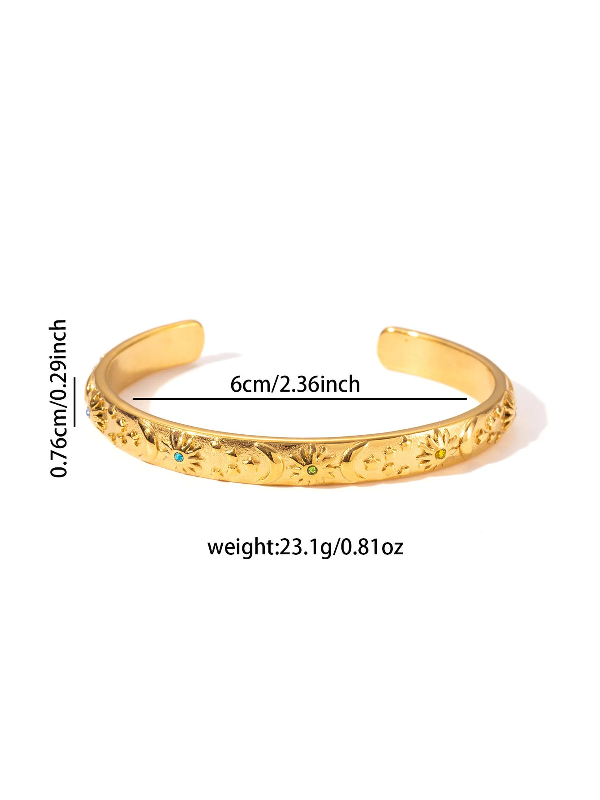 Bracciale rigido classico in acciaio inossidabile con stella lunare e sole, eleganti braccialetti aperti in metallo per le donne, regalo per feste