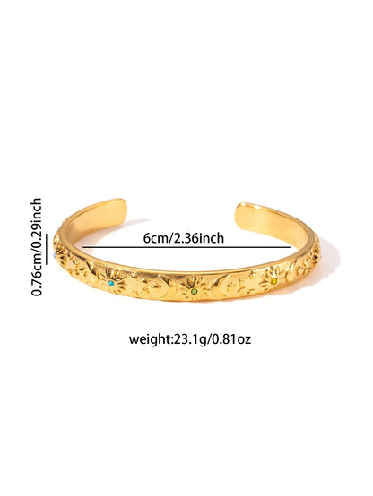 Bracciale rigido classico in acciaio inossidabile con stella lunare e sole, eleganti braccialetti aperti in metallo per le donne, regalo per feste