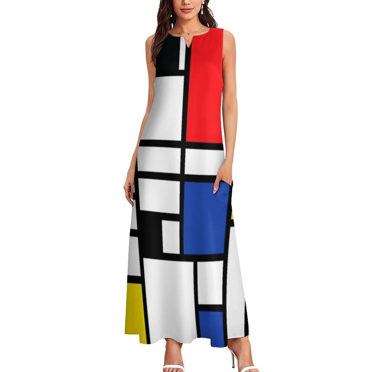 piet mondrian - Composizione con, Rosso, Blu, giallo, nero, bianco Abito lungo abiti estivi abiti da festa da donna abiti da donna Abito