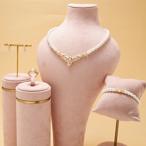 017068 Women Pearl Necklace Sets Cubic Zirconia Jewelry Set Dubai Dinner Suit Party Engagement Handmade Jewelry Accessories