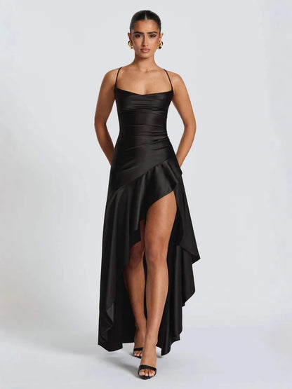 Damen-Sommerkleidung Sexy Halfter Neckholder Rückenfrei Rüschensaum Maxikleid für Frauen Polyester Satin Bodycon Kaftan Abaya Galabia