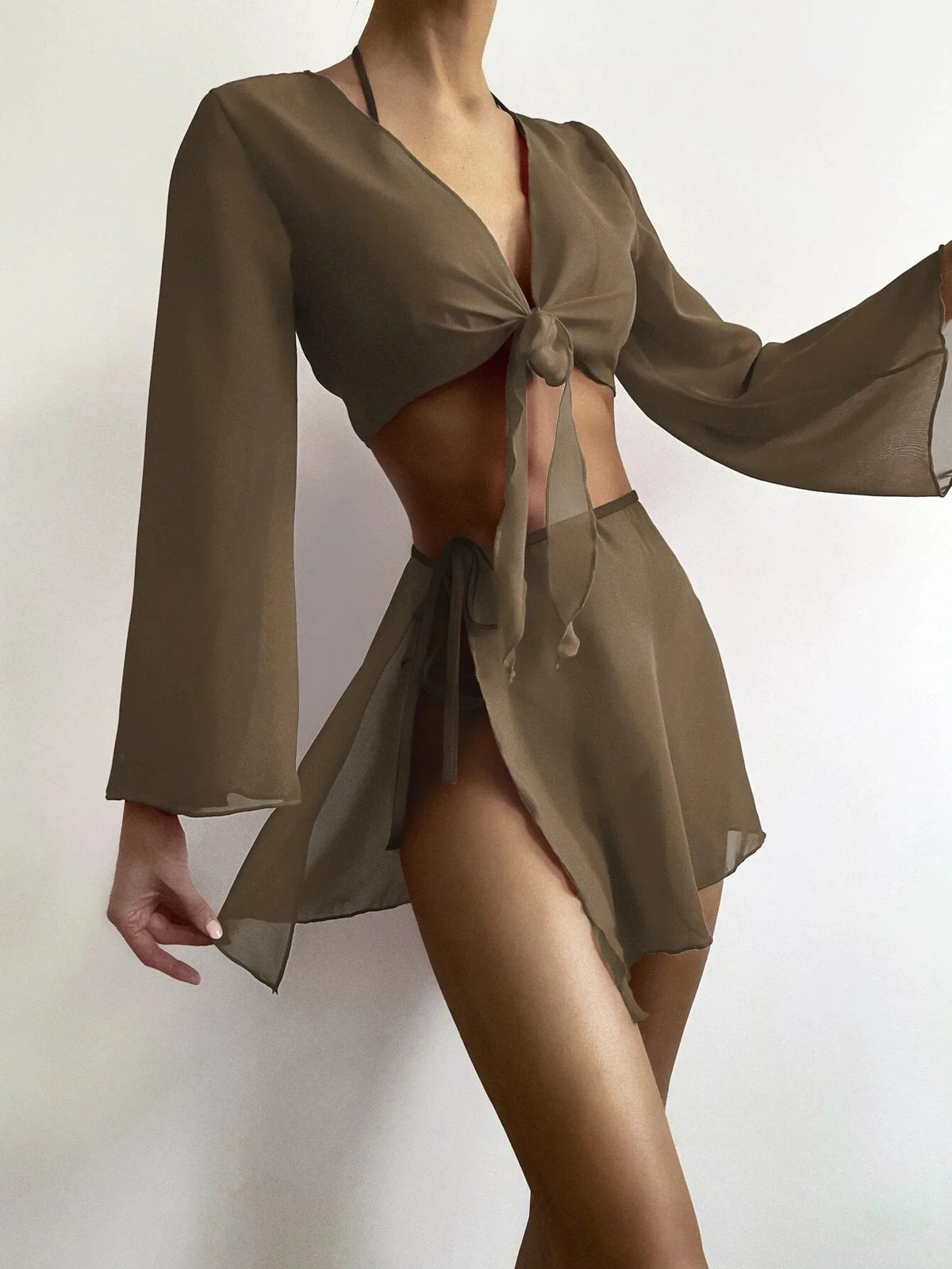4 pezzi con pareo in rete copricostume bikini a maniche lunghe costume da bagno femminile costumi da bagno donna costume da bagno bikini a quattro pezzi costumi da bagno