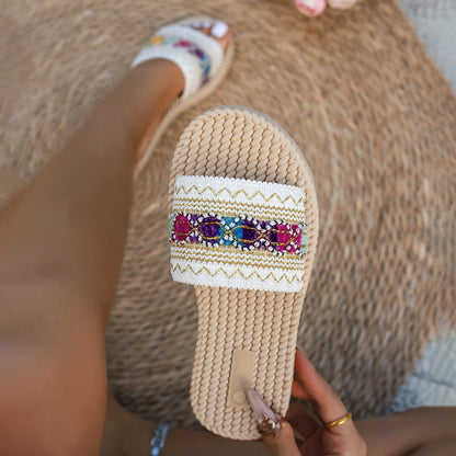 Damen-Sommerschuhe Damen-Pantoletten Outdoor-Strandsandalen Bohemian-Stil handgefertigte Plateau-Pantoffeln Flip-Flops Damen-Pantoletten