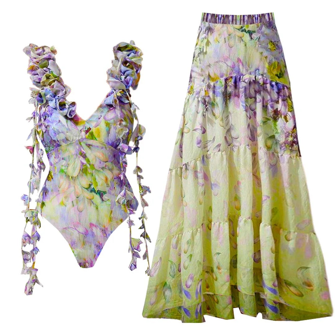 Costume da bagno floreale con stampa floreale con volant monospalla blu Set copricostume singolo micro monokini costumi da bagno sexy per ragazze Summer Beach