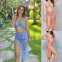 Nuovo costume da bagno bikini sexy pantaloni a rete costume da bagno da donna diviso in tre pezzi