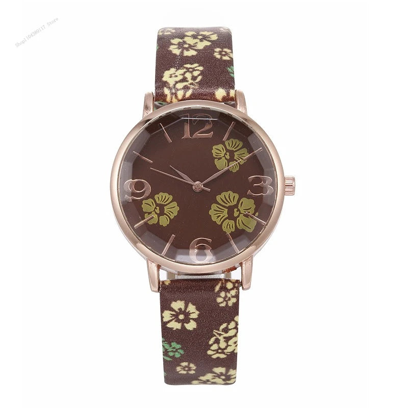 Orologi da donna con fiori colorati Orologi da polso al quarzo con cintura stampata per ragazze Orologi da donna Orologio casual Regalo Relógios Feminino